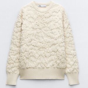 ❄️ NWT! ZARA Pearl Embellished Cotton Heavyweight Sweater